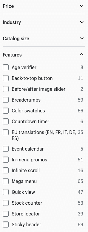 Using Shopify's filters to select a theme