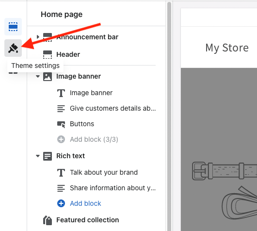 Accessing theme settings.