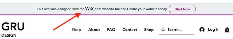 Prominent Wix advertising on a site created with the Wix free plan.