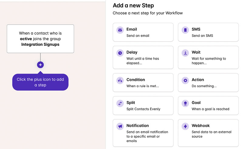 Automation features in Capsule's 'Transpond' email marketing integration.