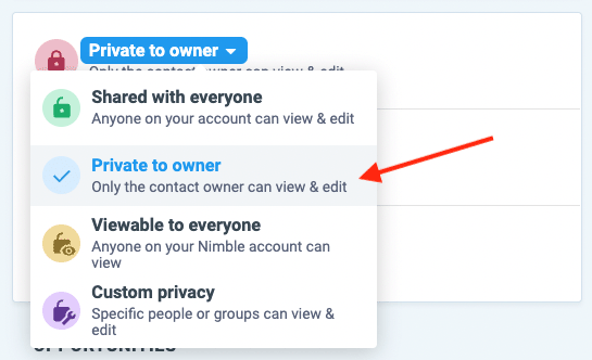 Contact privacy settings in Nimble CRM.