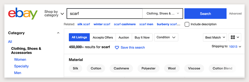 Search results in eBay.
