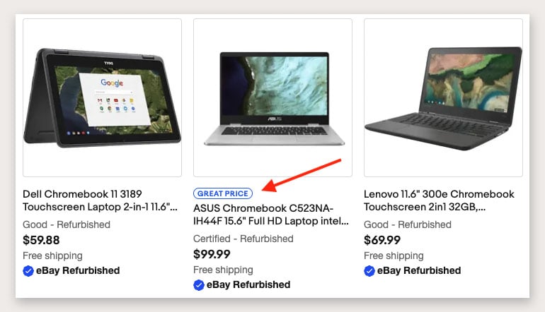 eBay's 'great price' label.