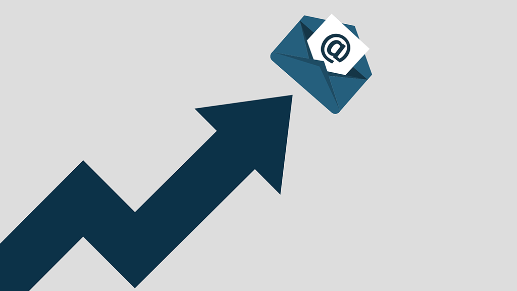 How to grow an email list (graphic of an email and an arrow pointing upwards)