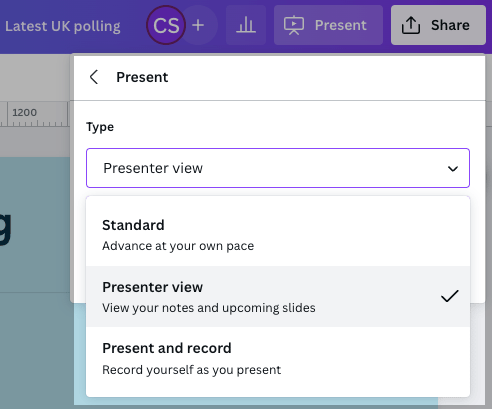 Presenting options in Canva