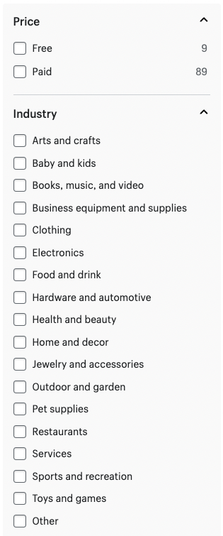 Shopify theme store filters.