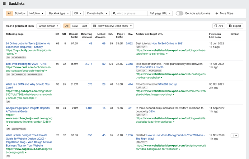 Accessing backlink data in Ahrefs