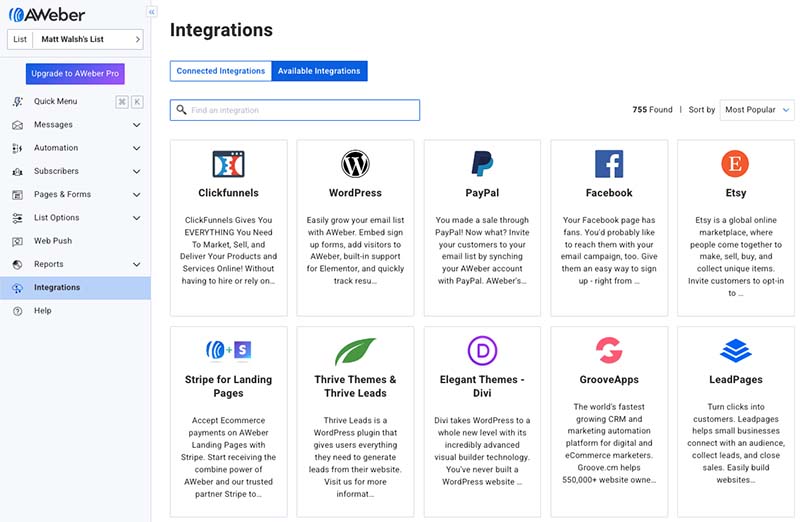AWeber apps and integrations.