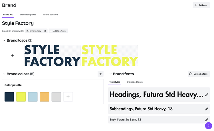 Using Canva's 'brand kit' feature