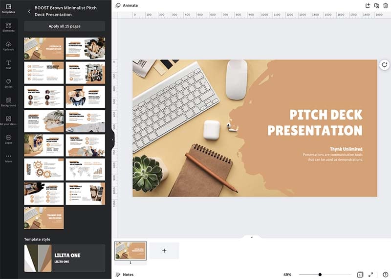 Creating a presentation in Canva