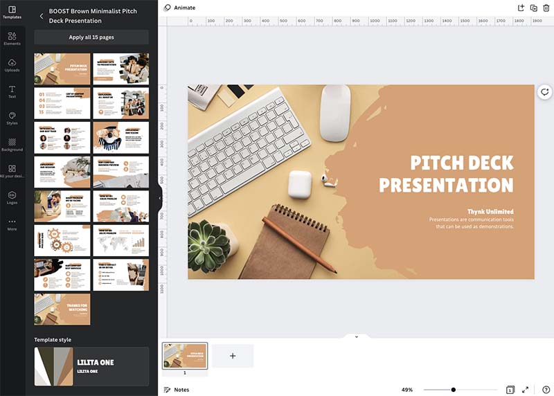 Creating a presentation in Canva