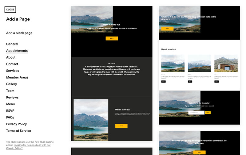 Defining page layout in Squarespace