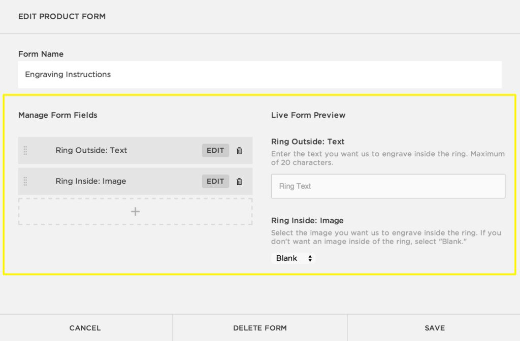 Creating a custom product form in Squarespace.