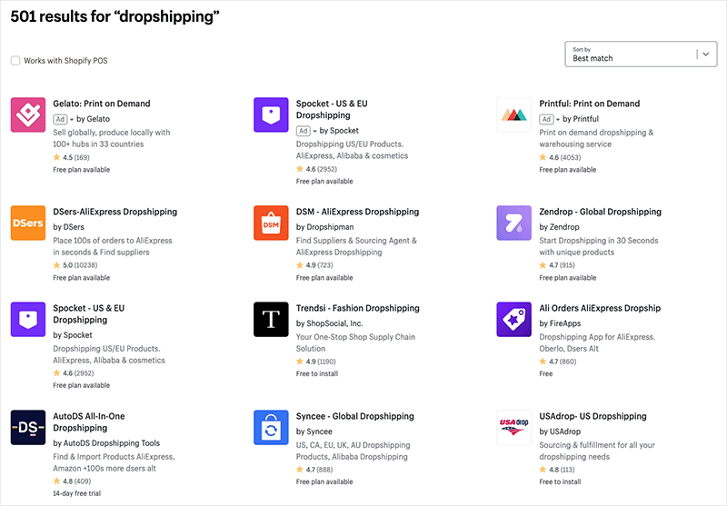 Shopify dropshipping apps in the app store