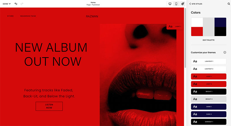 Editing a Squarespace website.