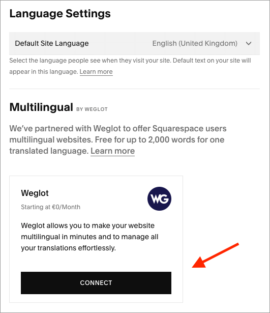Setting up multilingual features in Squarespace.