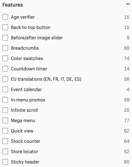 Using Shopify filters to narrow down theme selection