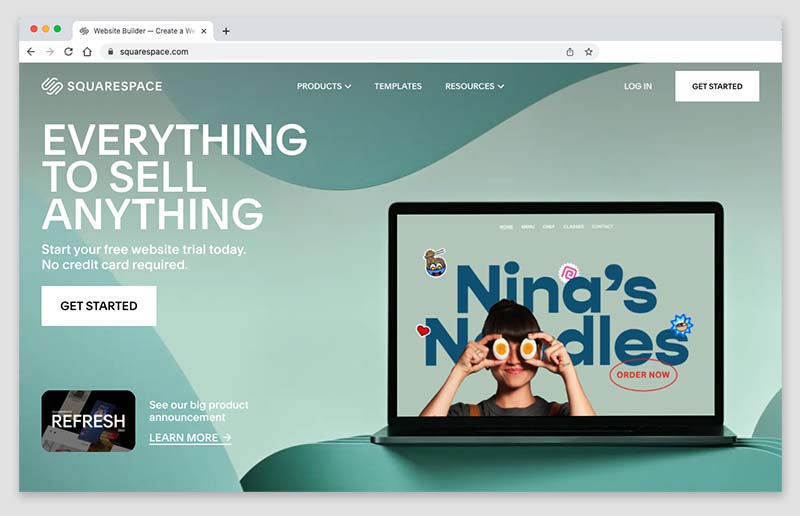 The Squarespace home page.