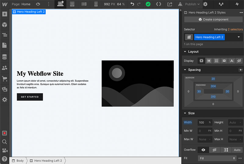 The Webflow designer interface.