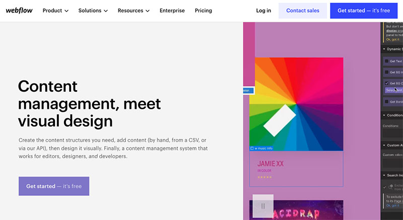 The Webflow website builder places a big emphasis on design visuals.