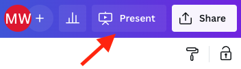 The 'present' button in the Canva interface.
