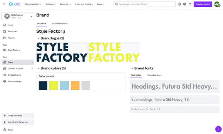 Canva’s ‘Brand Kit’ feature in use.