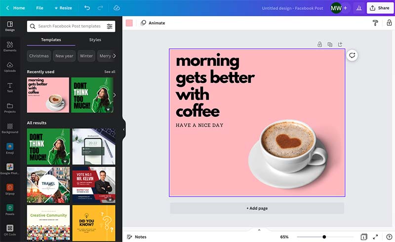 The Canva interface.