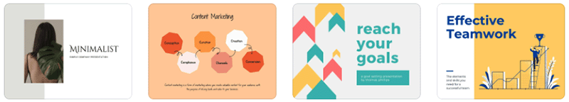 Some of Canva's customizable presentation templates.