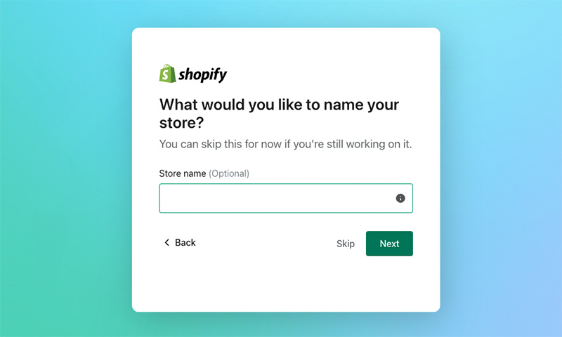 Choosing your store name in Shopify.