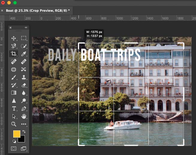 Using Photoshop's 'crop' tool to resize a design - despite Photoshop's more advanced tools, resizing and repurposing projects can be easier in Canva.