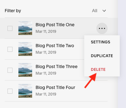 Deleting sample blog content in Squarespace