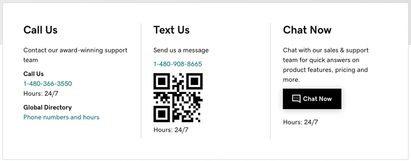 GoDaddy customer support details.