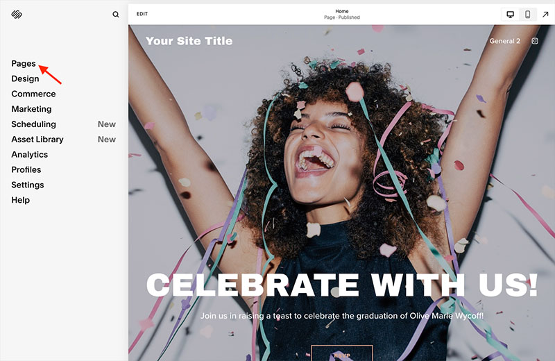 The Squarespace dashboard