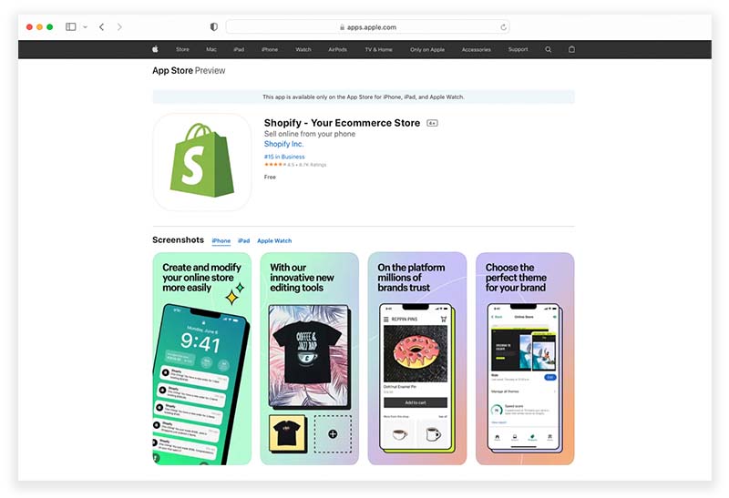 The 'Shopify' iOS app.