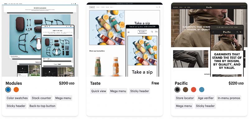 Examples of Shopify themes.