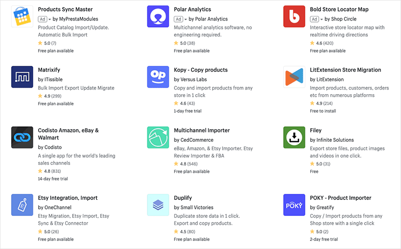 Data importing apps in the Shopify app store