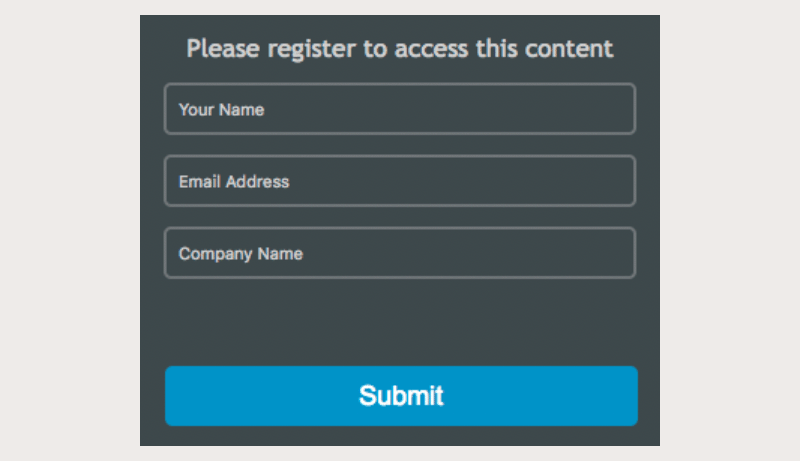 Visme's 'requires registration' feature for capturing information from people who view your projects.