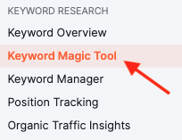 Accessing the 'Keyword Magic' tool