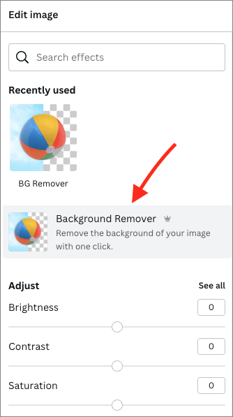 Accessing the background removal tool in Canva