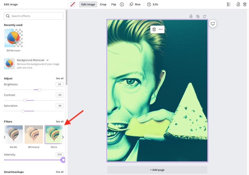 Applying a 'retro' filter to digital art in Canva