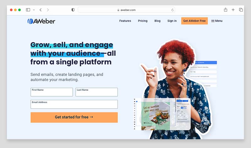The AWeber platform home page.