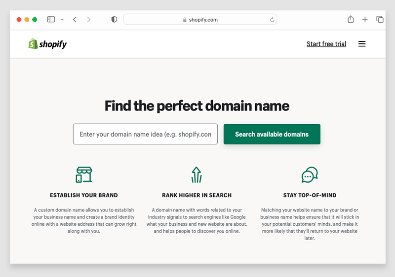 Buying a custom domain on the Shopify website.