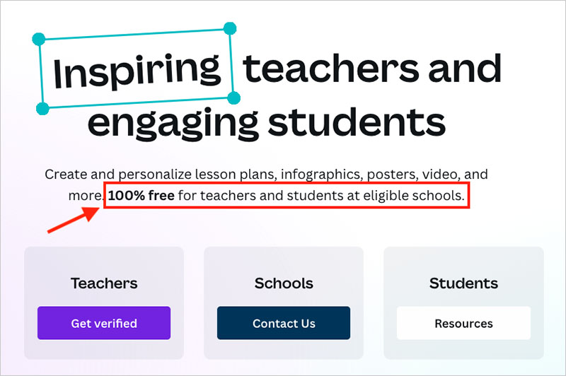 Canva for Education home page.