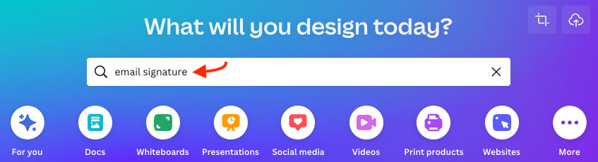 'What will you design today?' search bar
