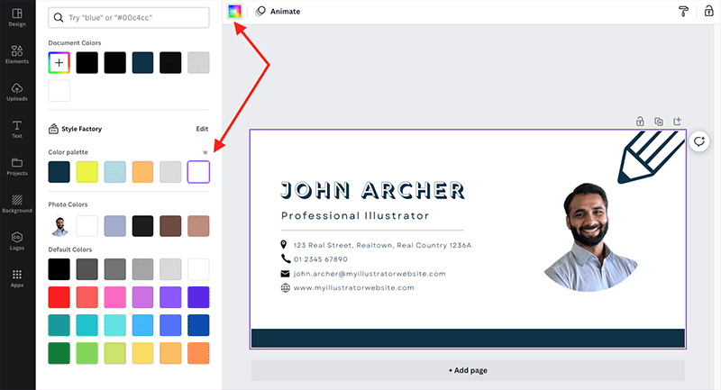 Changing colors in Canva