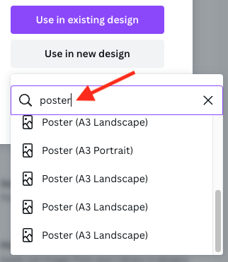 Browsing artwork types in Canva