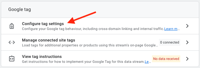 Tag settings in Google Analytics.