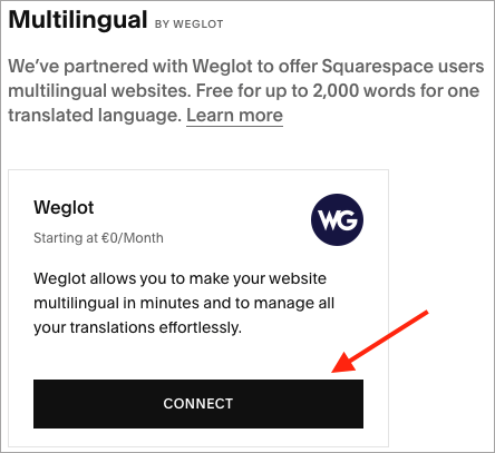 Connecting to Weglot in Squarespace.