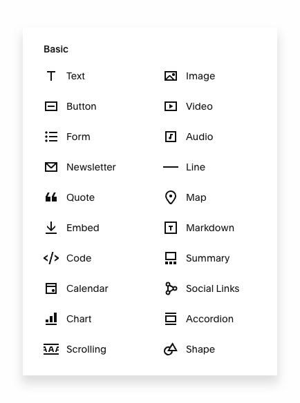 Content blocks in Squarespace.