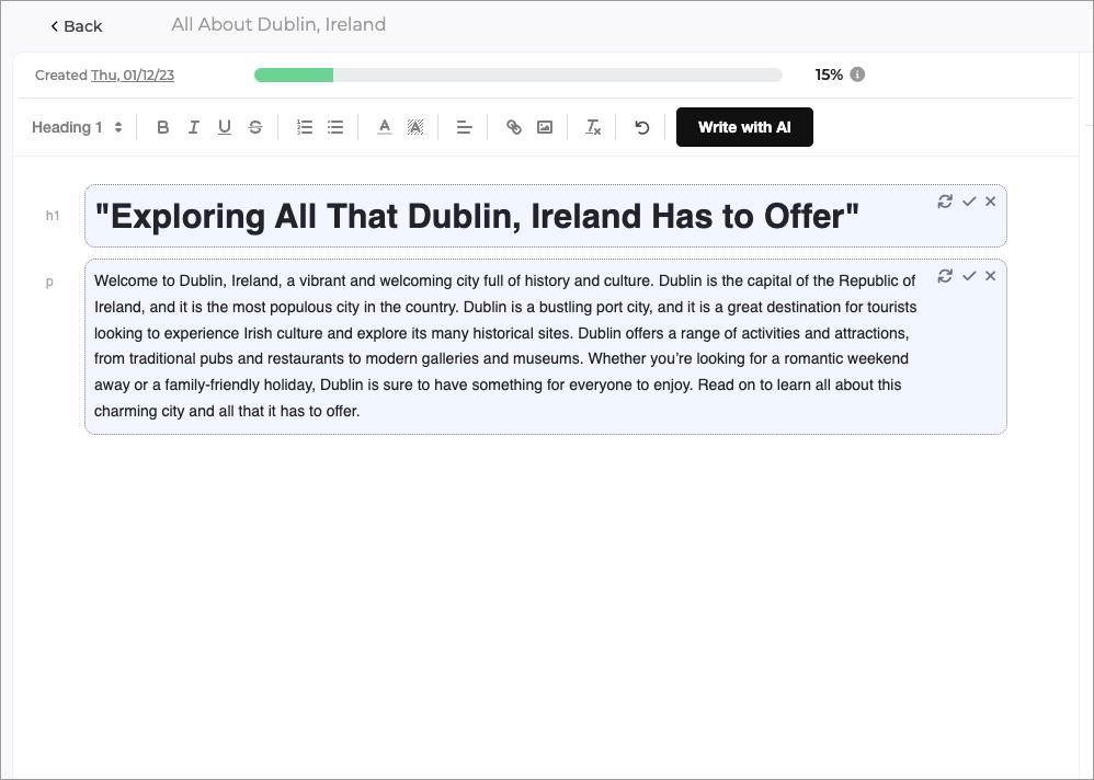 The content generator's initial suggestions